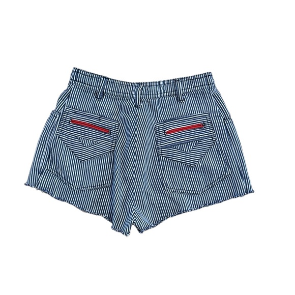 Vintage 1970s Gamin rail stripe denim cutoff shorts with back pocket detail sz 0 - Picture 2 of 5